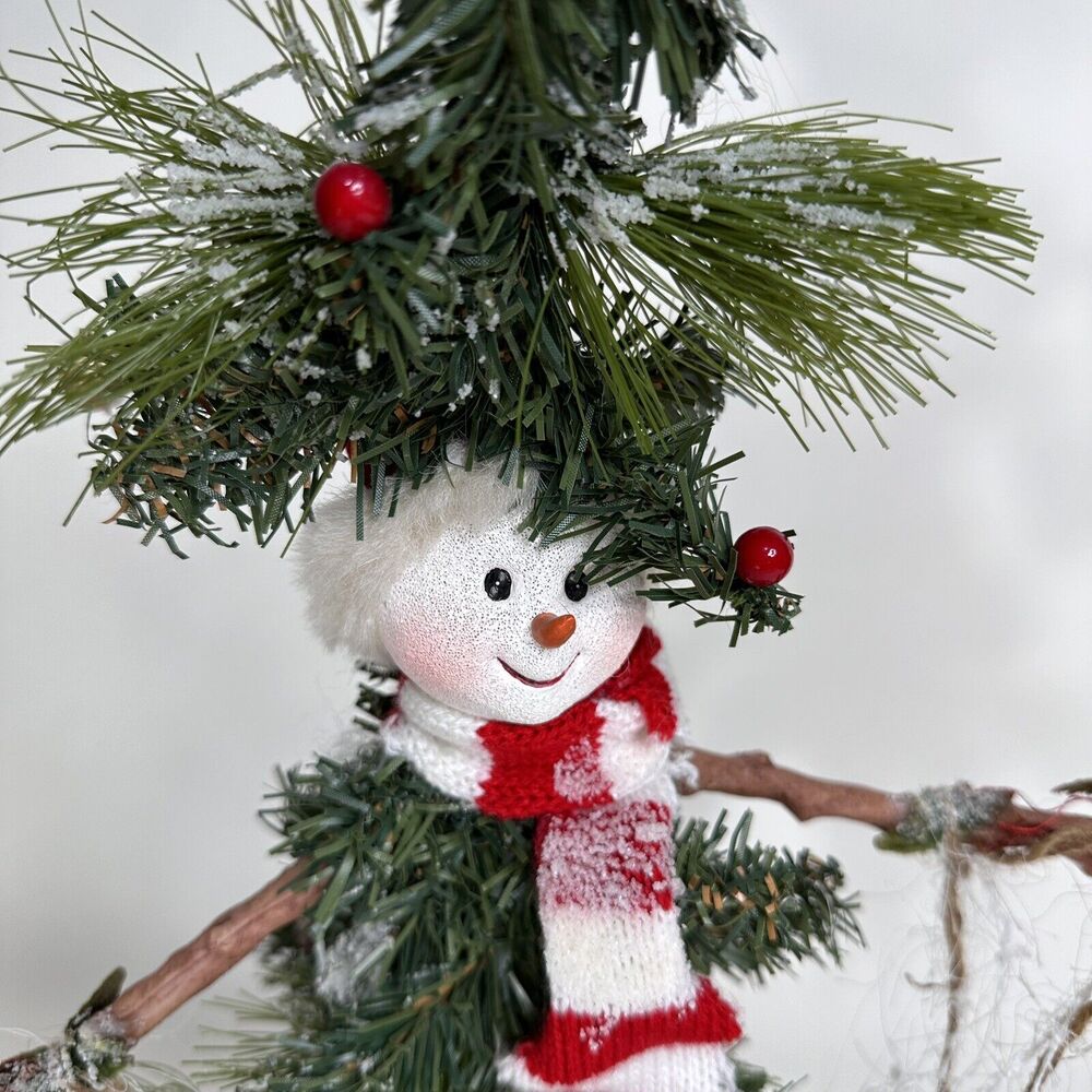 Vintage Ugly Christmas Tree Figurine Snowman Bendable Tabletop Mantel 23" Tall